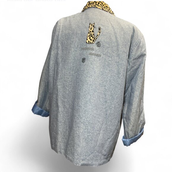 Vtg Great Cavalier by St. Paul Cat Embroidered Chore Silk Denim Jacket Size M - Picture 5 of 9